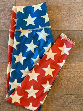 Teeki Red White Blue Stars Leggings | Size S | Red/White/Blue